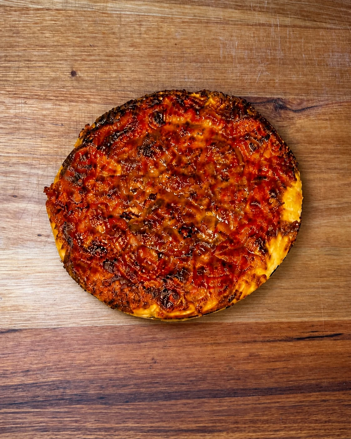 Deep cast-iron pizza pie with cheese and tomato sauce